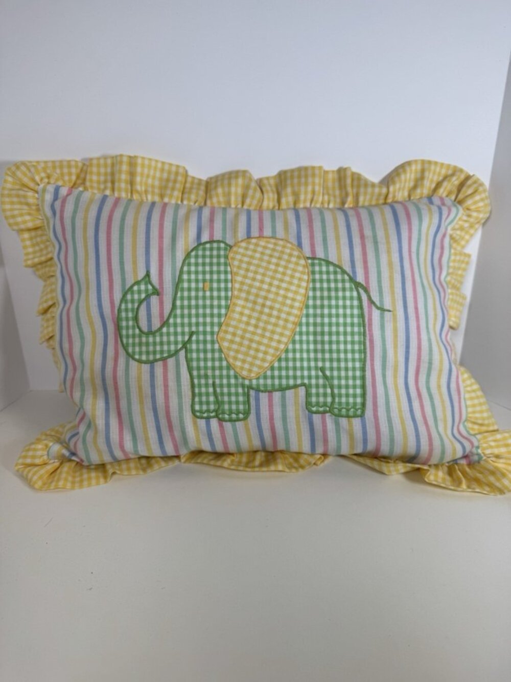 Elephant Nursery Pillow Pastel Rainbow Vintage Special Moments Ruffles